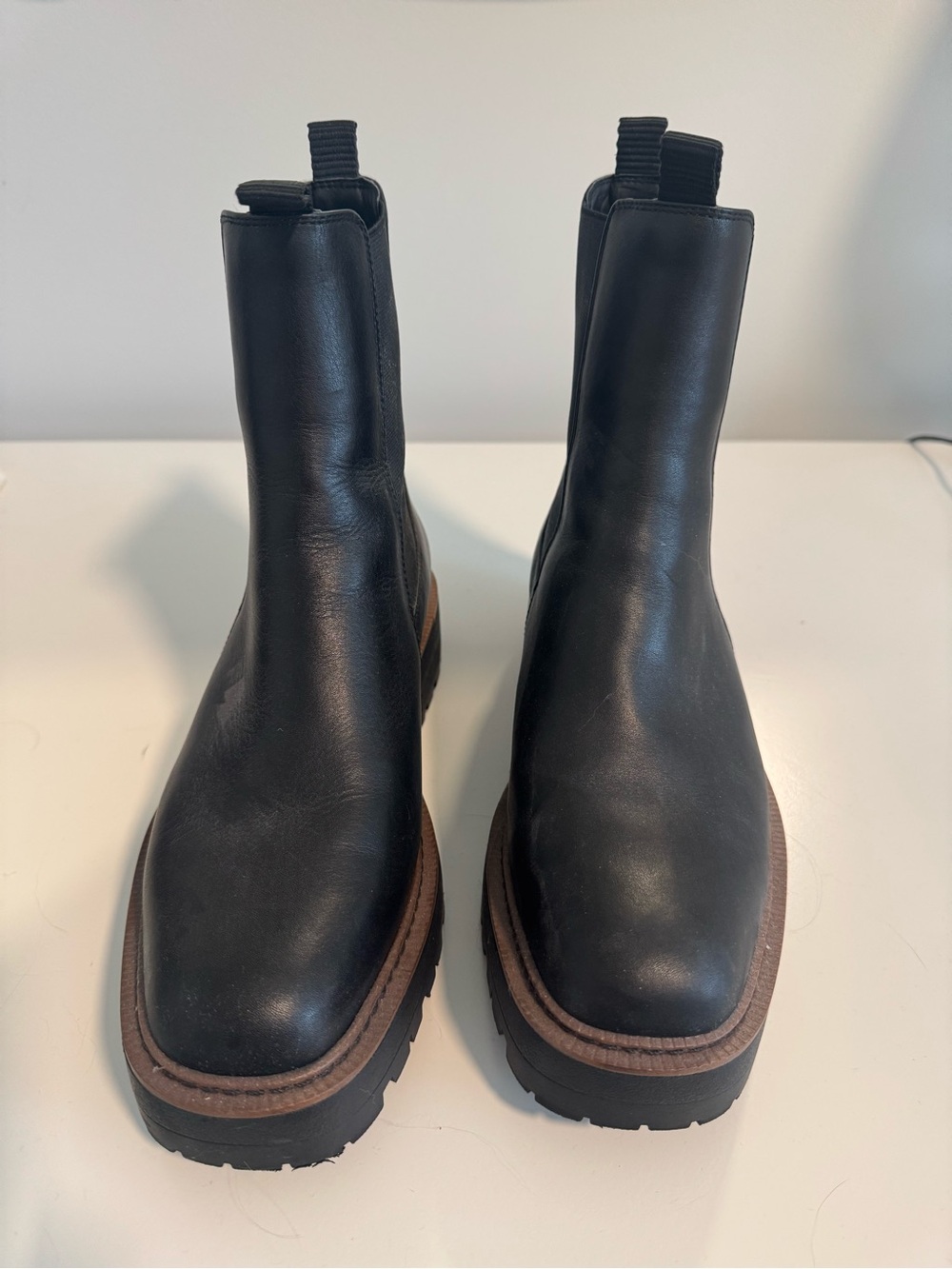 Sam Edelman Black Leather Chelsea Boots with Brown Trim